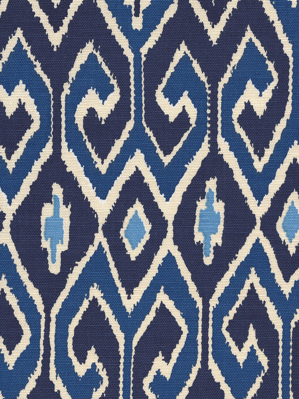 Aquarius Navy Royal on Cream Screen Printed - Off-White Fabric | China Seas