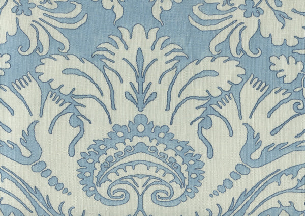 Borghese, Navy Windsor Blue Sky on Cream Linen Wallcoverings | Quadrille