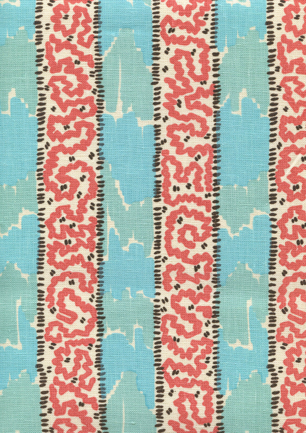 Bijou Stripe New Blue Brown New Shrimp Screen Printed Fabric | China Seas