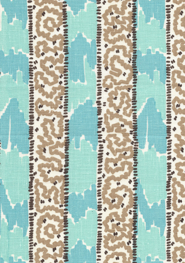 Bijou Stripe New Blue Brown Taupe Screen Printed Fabric | China Seas