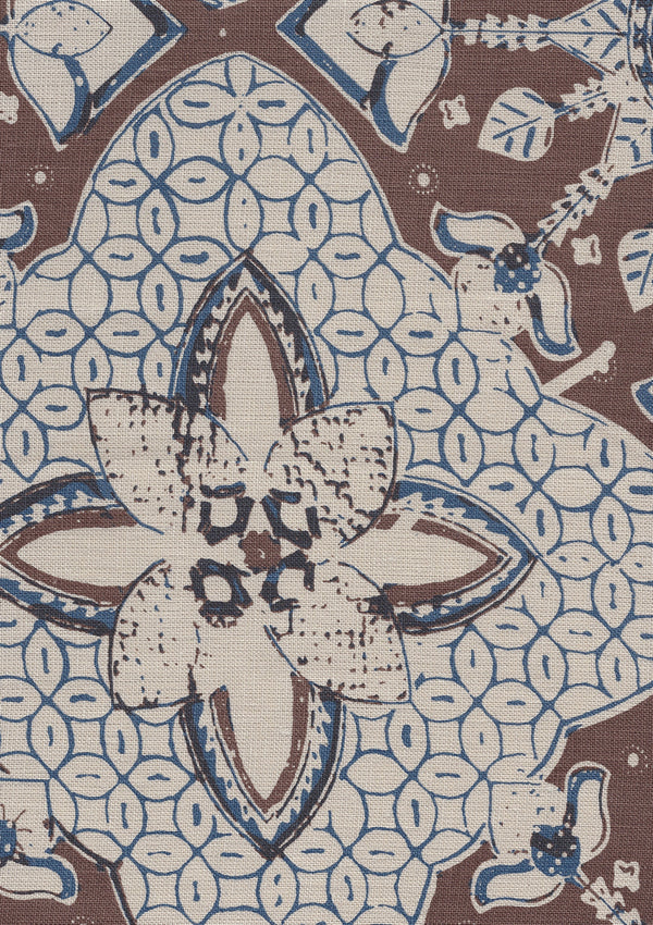New Batik New Brown New Navy on Tan Screen Printed Fabric | China Seas