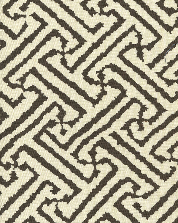 Java Grande New Brown on Tint Screen Printed - White Fabric | China Seas