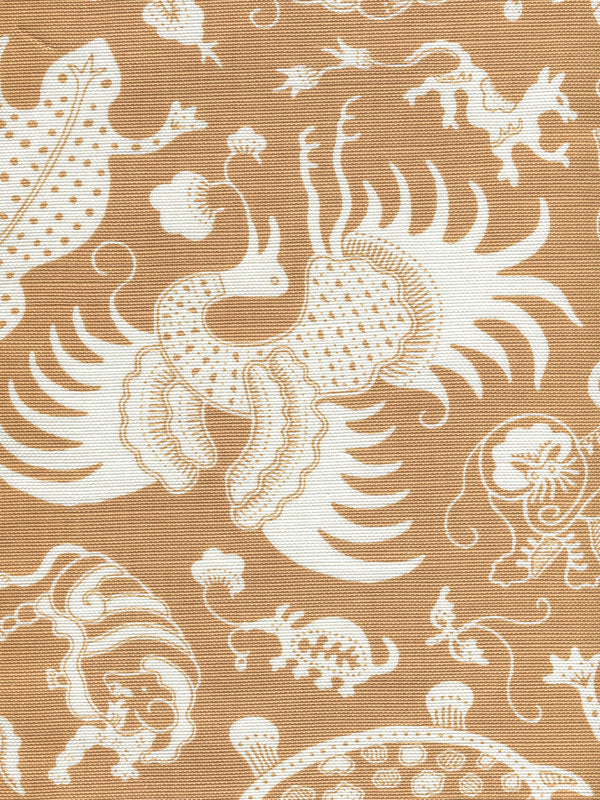 Indramayu Reverse New Camel on White Screen Printed Fabric | China Seas