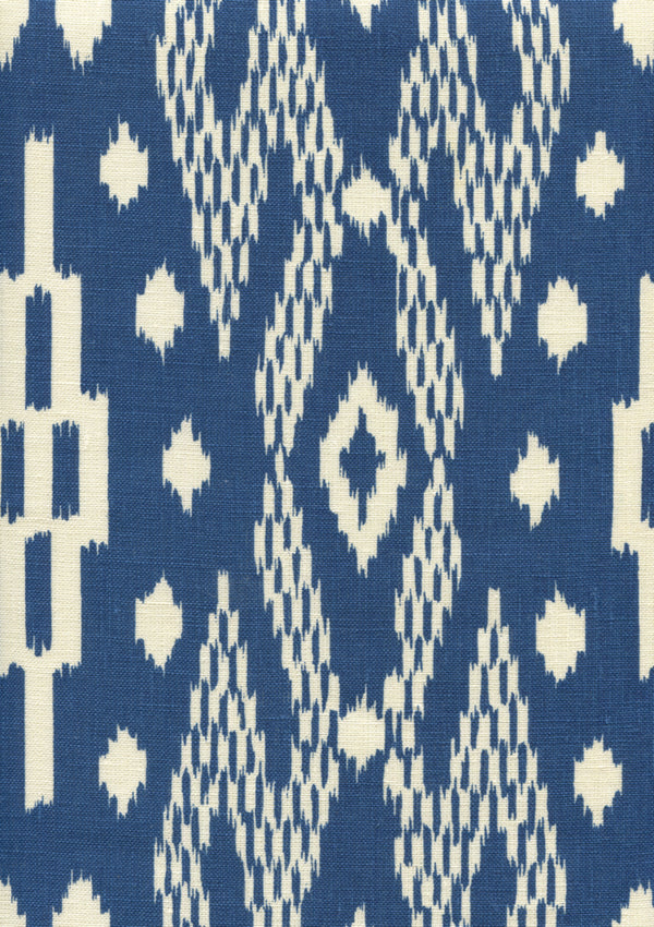 Andros Batik New Navy on Tinted Linen Cotton Screen Printed Fabric | China Seas