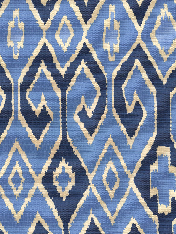 Aquarius New Navy French Blue on Cream Screen Printed Fabric | China Seas