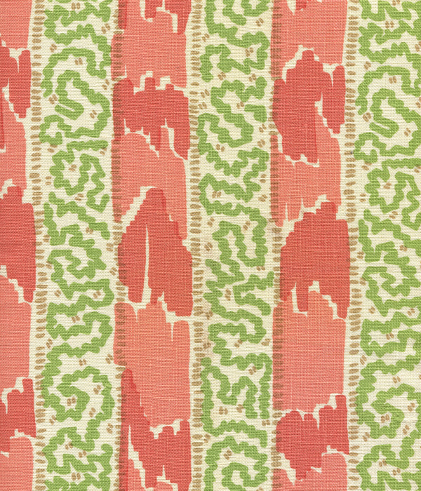 Bijou Stripe New Shrimp Greens Camel Screen Printed Fabric | China Seas