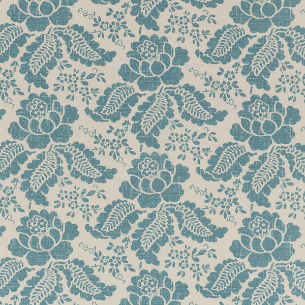 Martine, New Teal Blue on Tint Wallcoverings | Quadrille
