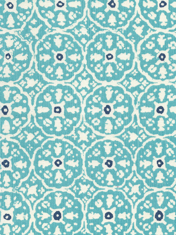Nitik II New Turquoise Navy on Tint Screen Printed Fabric | China Seas