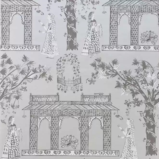 DWCY-900461 Pavilion Garden 02 Pale Gray designer-wallcoverings-los-angeles