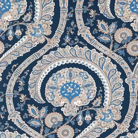 DWCY-900461 Les Indiennes Paisley Damask 05 Blue designer-wallcoverings-los-angeles