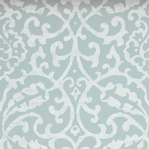 Brideshead Scroll Damask 03 - Blue Wallcovering | Nina Campbell