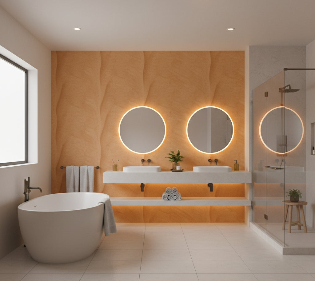 Novasuede™ Fabric & Wallcovering - Amber - bathroom room setting