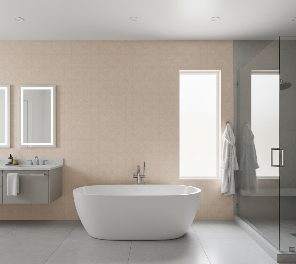 Novasuede™ Fabric & Wallcovering - Blush Rose - bathroom room setting