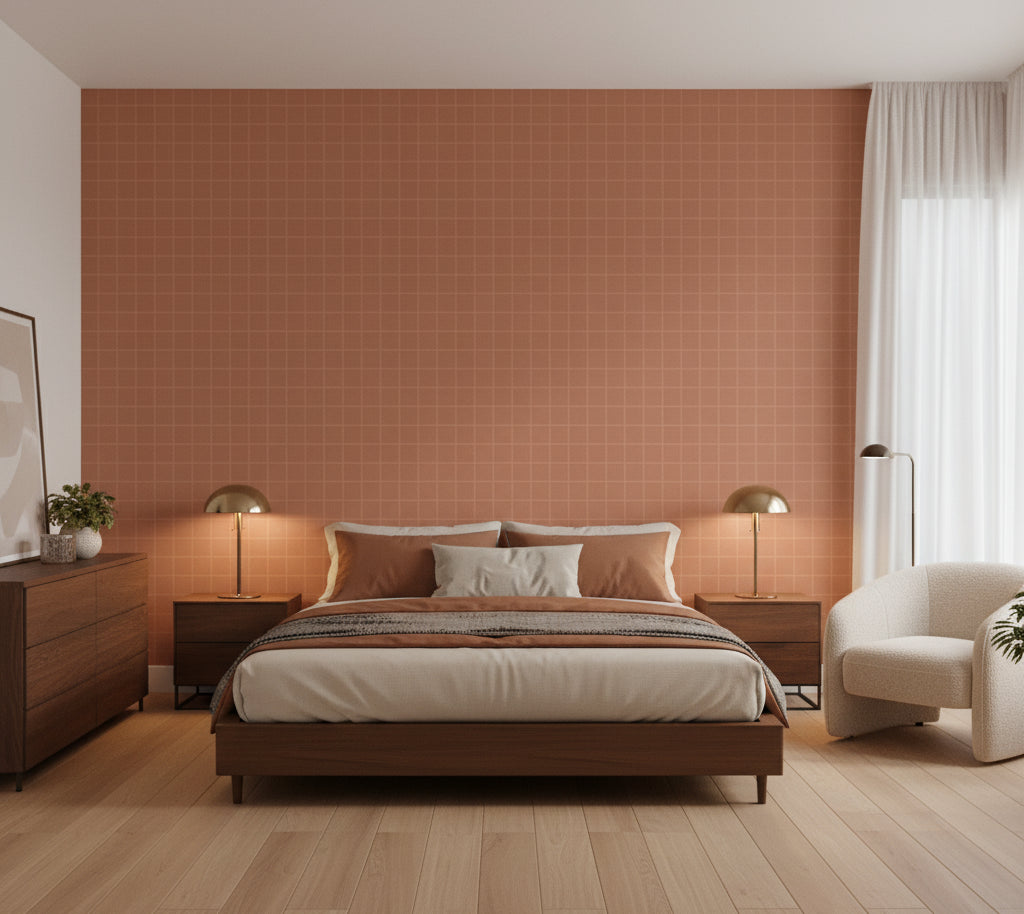 Novasuede™ Fabric & Wallcovering - Henna - bedroom room setting