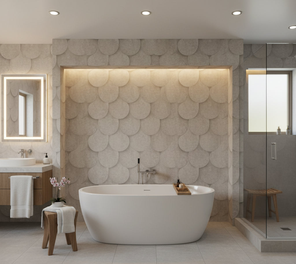 Novasuede™ Fabric & Wallcovering - Kiva - bathroom room setting