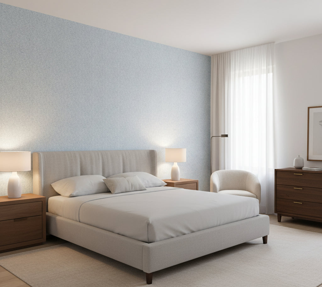 Novasuede™ Fabric & Wallcovering - Pastel Blue - bedroom room setting
