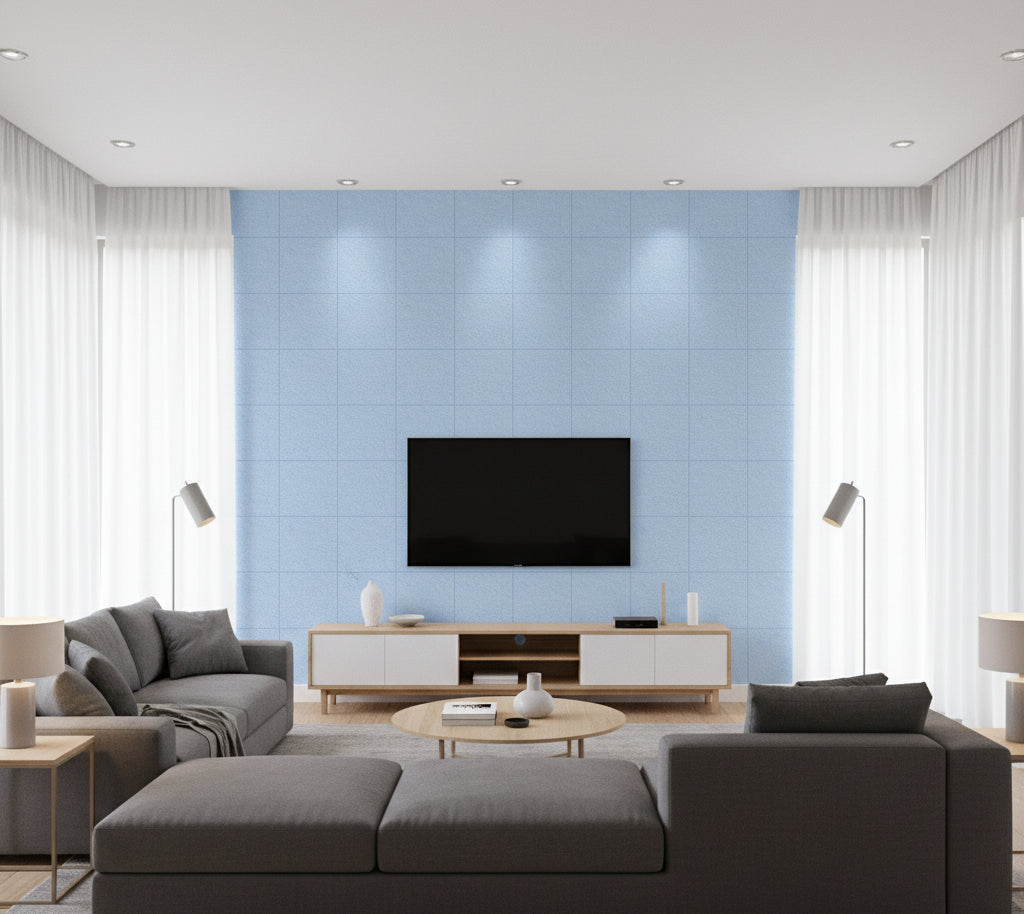 Novasuede™ Fabric & Wallcovering - Pastel Blue - living room room setting
