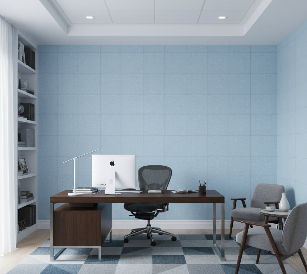Novasuede™ Fabric & Wallcovering - Pastel Blue - office room setting