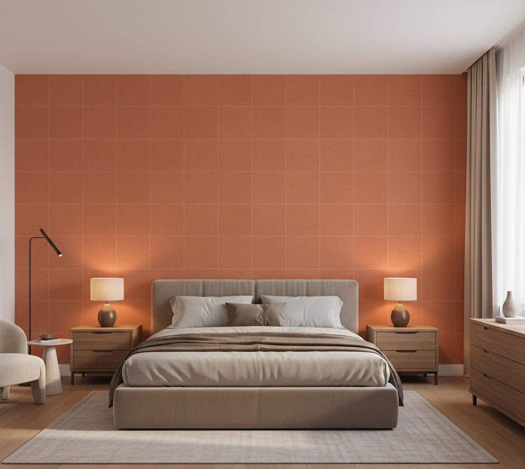 Novasuede™ Fabric & Wallcovering - Persimmon - bedroom room setting