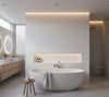 Novasuede™ Fabric & Wallcovering - Pink Lace - bathroom room setting