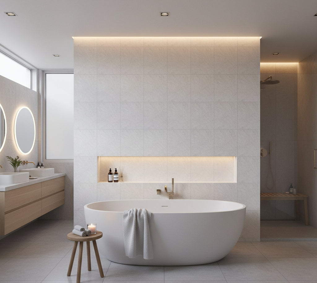 Novasuede™ Fabric & Wallcovering - Pink Lace - bathroom room setting