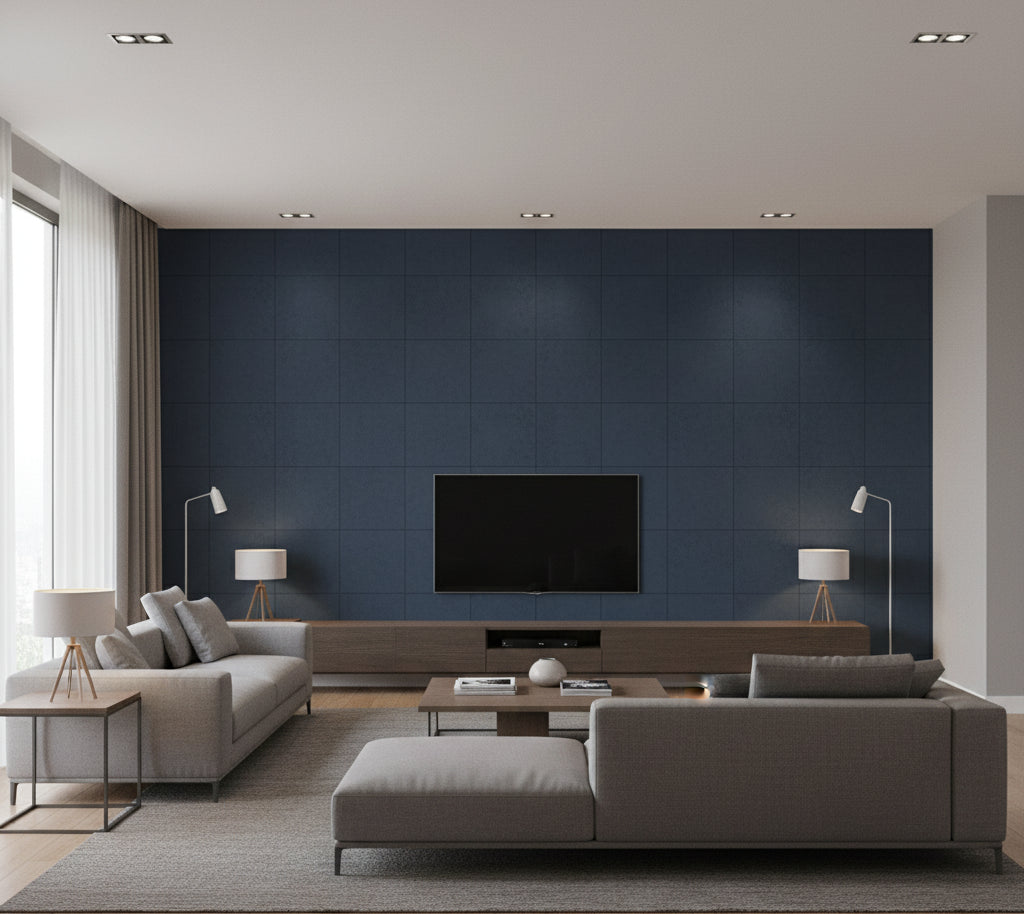 Novasuede™ Fabric & Wallcovering - Port Blue - living room room setting