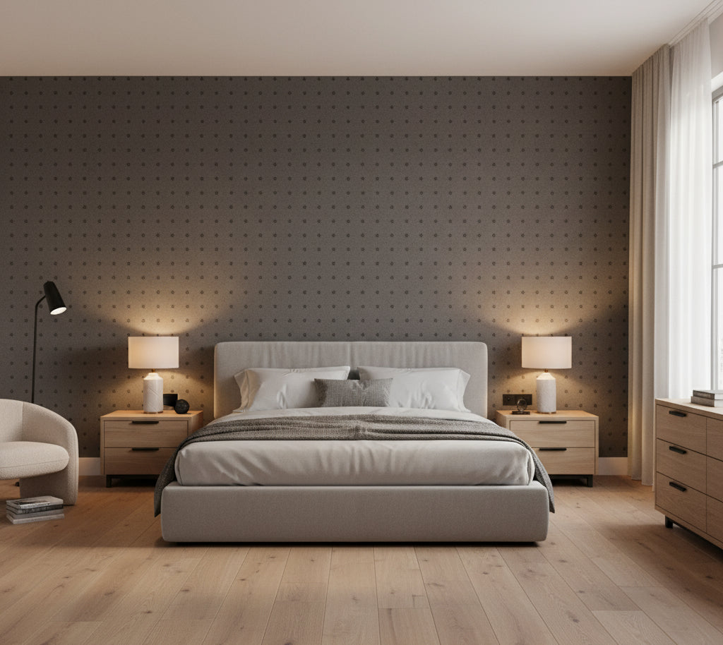 Novasuede™ Fabric & Wallcovering - Raisin - bedroom room setting