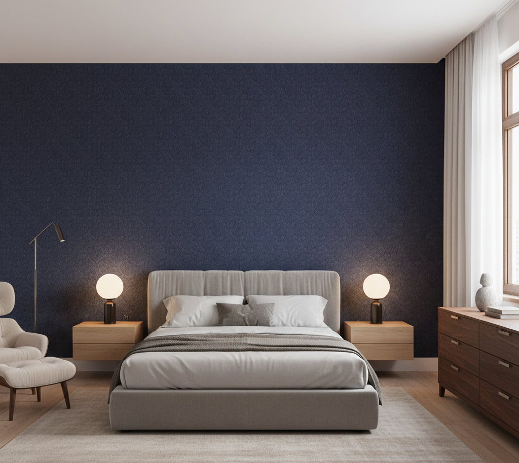Novasuede™ Fabric & Wallcovering - Royal Blue - bedroom room setting