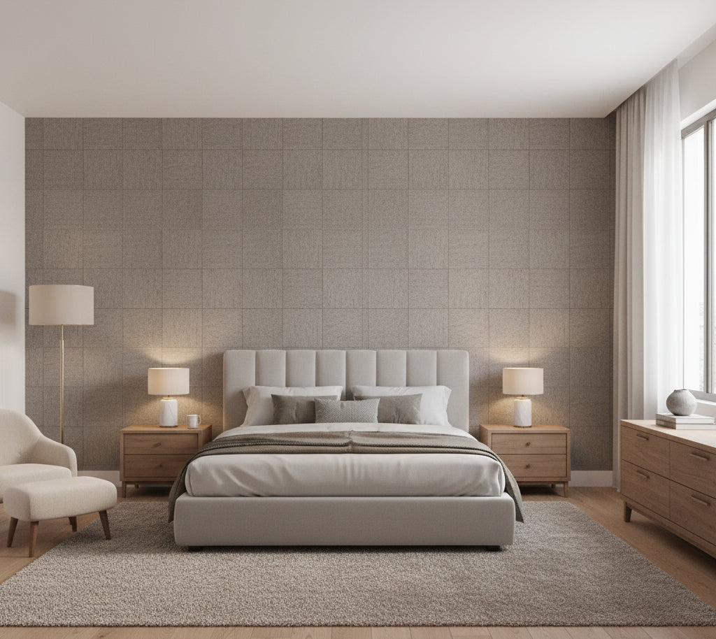Novasuede™ Fabric & Wallcovering - Shale - bedroom room setting