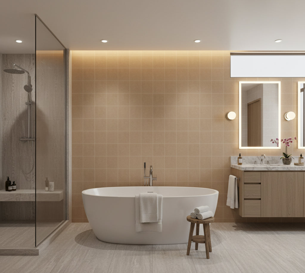 Novasuede™ Fabric & Wallcovering - Terracotta - bathroom room setting