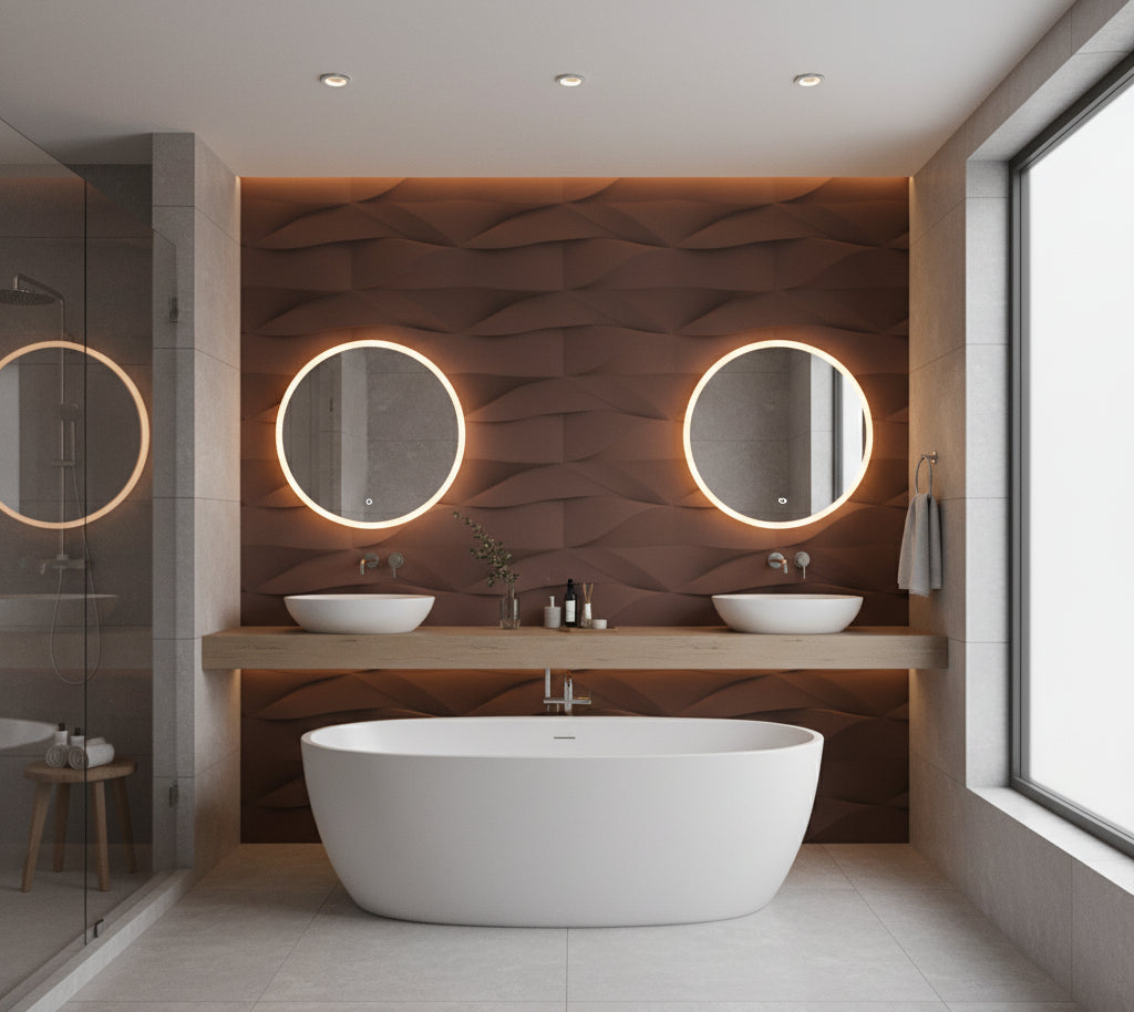 Novasuede™ Fabric & Wallcovering - Umber - bathroom room setting