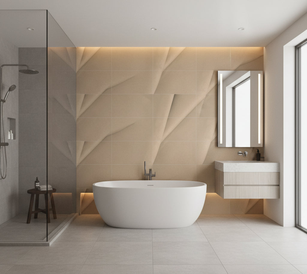 Novasuede™ Fabric & Wallcovering - Wheat - bathroom room setting