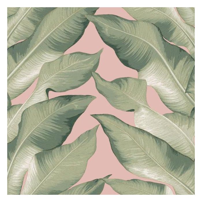 Stripe Palm Tropical Wallpaper - Coral Pink Sage - Designer Wallcoverings and Fabrics