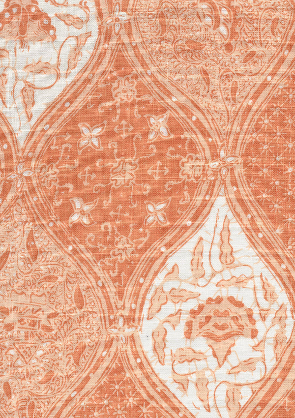 Balinese Batik Orange Cream on White Screen Printed Fabric | China Seas
