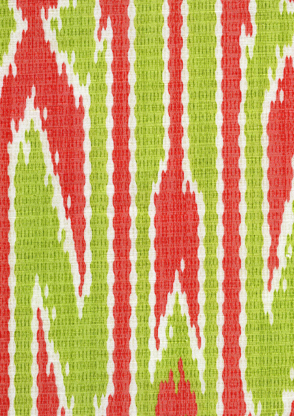 Lucaya Ikat Multi Orange Green Screen Printed - White Fabric | China Seas