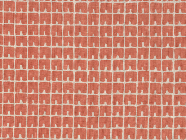 Fez Ii Orange on Tan Screen Printed - Off White Fabric | China Seas
