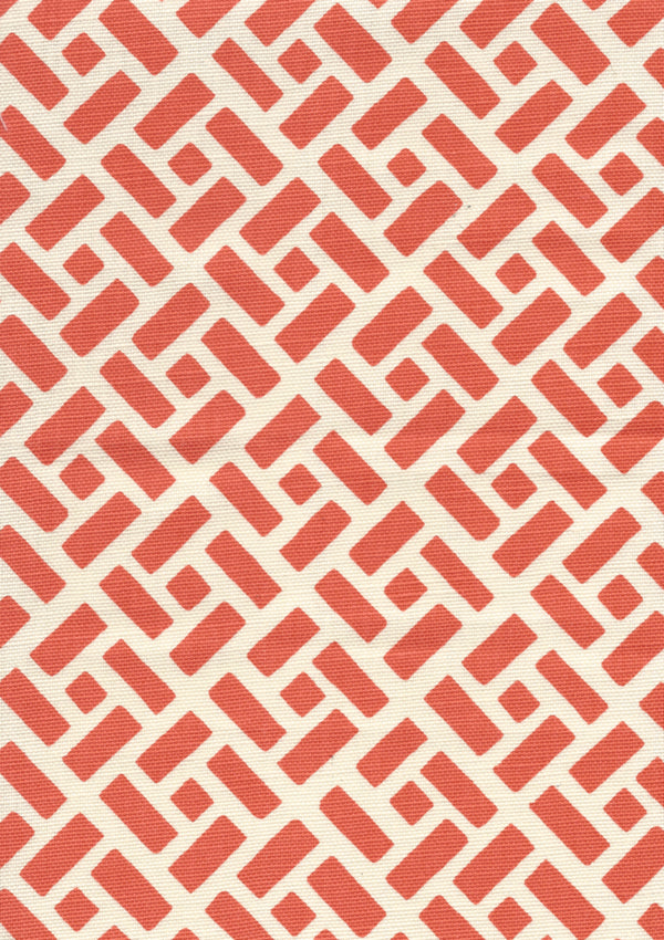 Edo Orange on Tinted Linen Screen Printed - White Fabric | China Seas