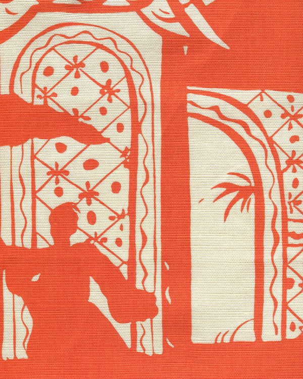 Lyford Pagoda Orange on Tint Screen Printed - White Fabric | China Seas