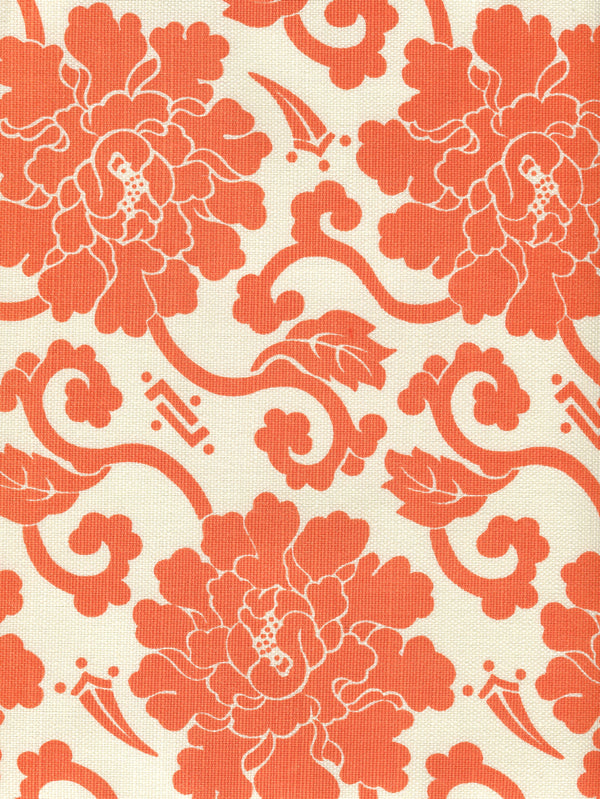 Florals Orange on Tint Screen Printed - Off-White Fabric | China Seas