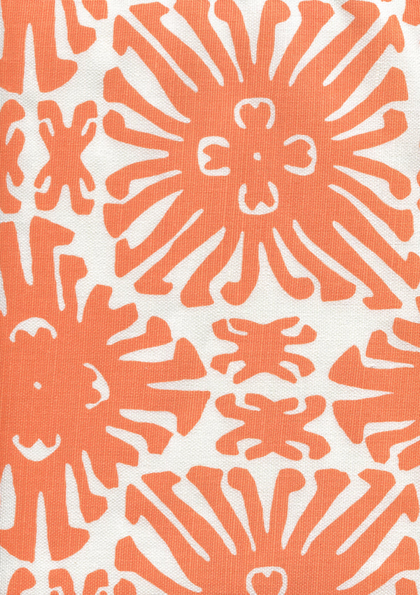 Sigourney Small Scale Orange on white Screen Printed Fabric | China Seas