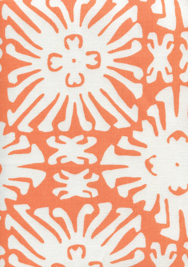 Sigourney Reverse Small Scale Orange on white Screen Printed Fabric | China Seas
