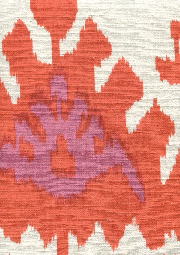 Kazak, Orange Pink on Silk Wallcoverings | Quadrille