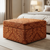 Embossed Floral Scroll Rustic Sienna Upholstered Ottoman | Architectural Fabrics