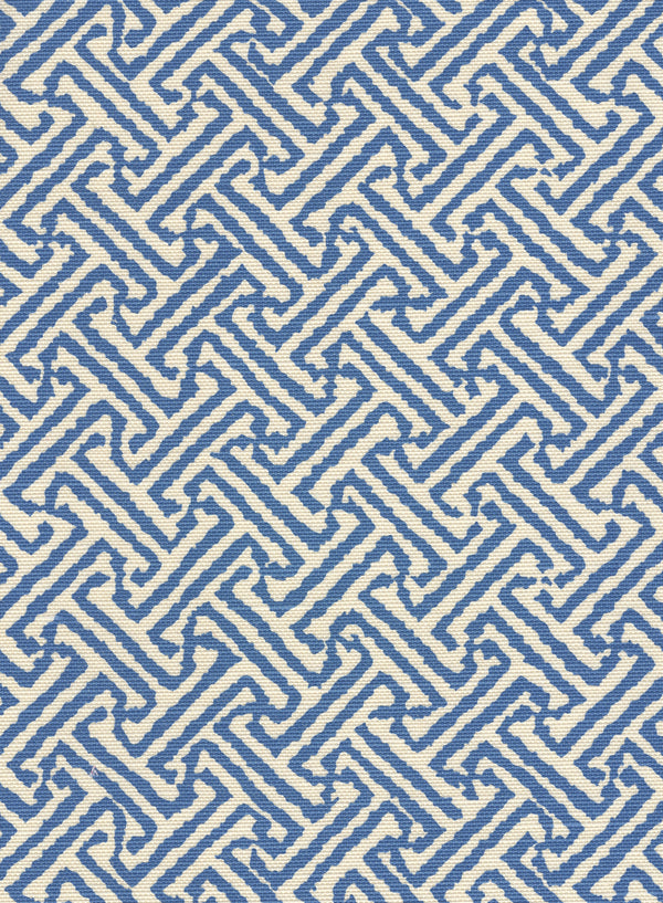 Java Java Pacific Blue on Tint Screen Printed - White Fabric | China Seas