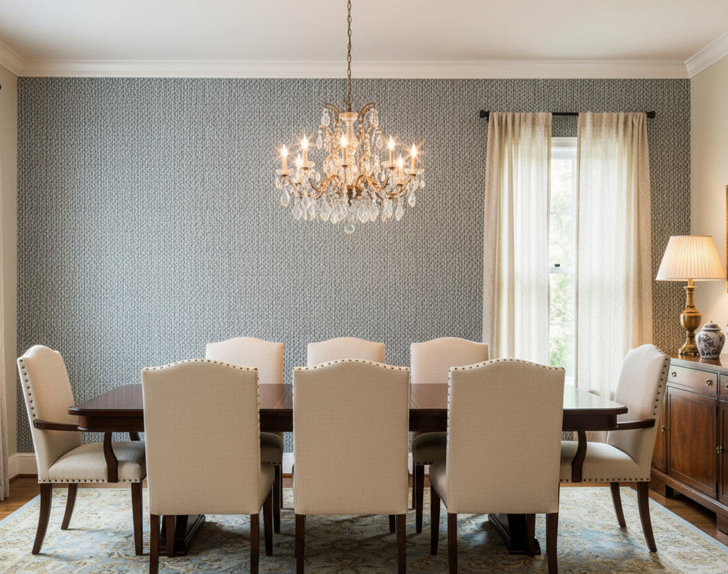 Pacific PaperWeave Grass Blue | Phillipe Romano - dining room room setting