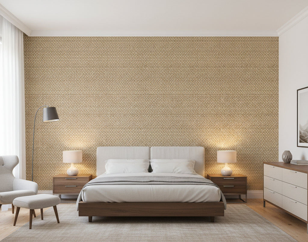 Pacific PaperWeave Grass Red | Phillipe Romano - bedroom room setting