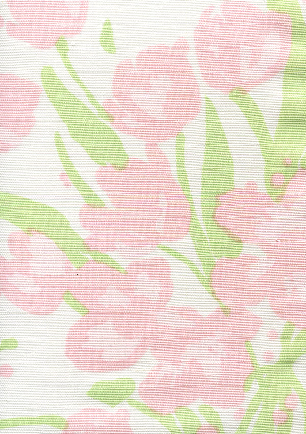 Tulips Multicolor, Pale Green Pale Pink on White Fabric | Quadrille