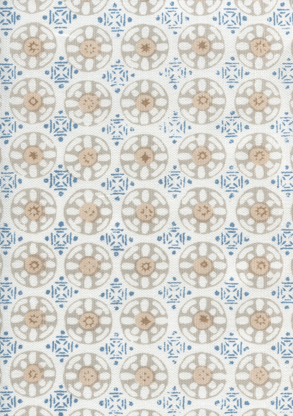 Kediri Batik Pale Putty Beige Teal Blue Screen Printed | China Seas