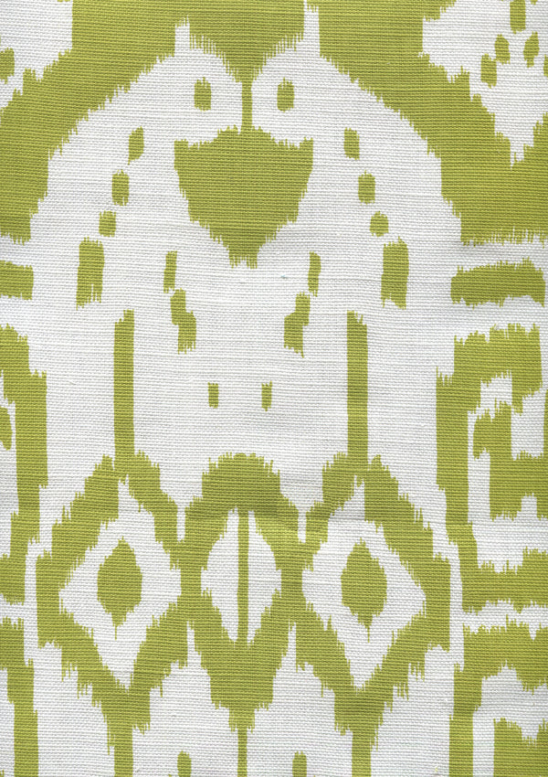 Island Ikat Palm Green Screen Printed - White Fabric | China Seas