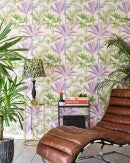 Palmeras Green and Purple Wallcovering
